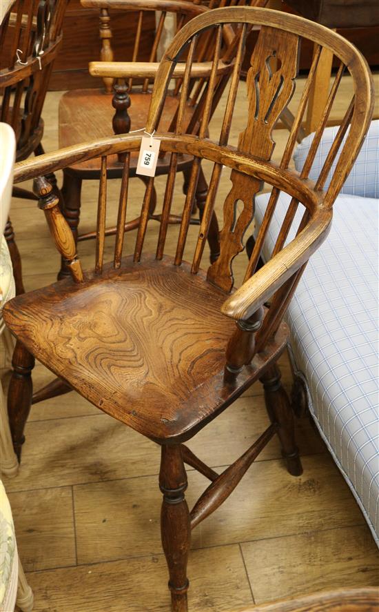 A Victorian stick-back ash, elm and beech low-back Windsor chair